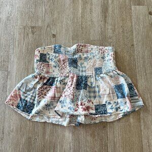 Womens American Eagle Pink/Blue Strapless Top - L